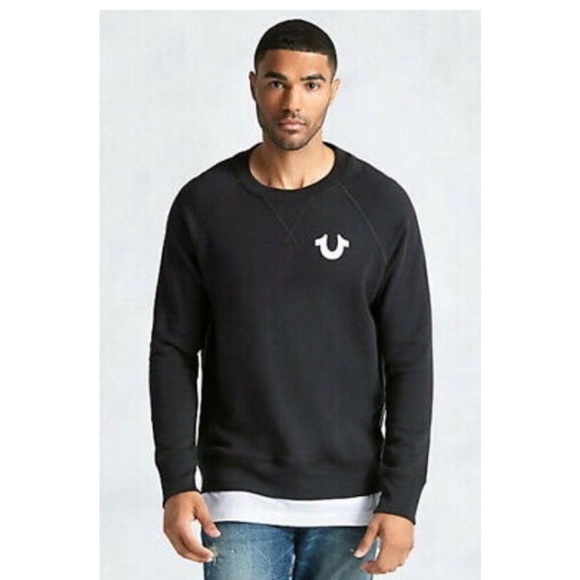 TRUE RELIGION Jet Black Pull Over Raglan W/Shirt Tail Mens 2XL RT $168 EUC - Picture 2 of 10